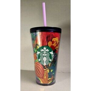 Starbucks Cold Tumbler 2022 Forest Dream Orange Aqua Terra Floral 16 oz